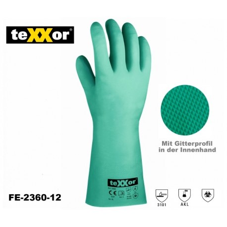 Chemikalien-Schutzhandschuhe Texxor® Nitil grün PSA Kategorie 3