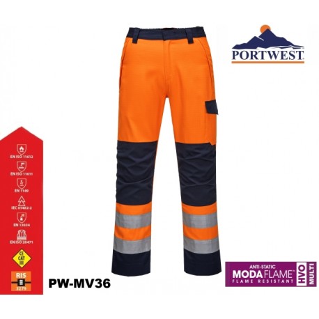 Flammhemmende Warnschutz Bund-Hose MODAFLAME™ RIS PORTWEST® marine/orange Zertifiziert nach GO / RT