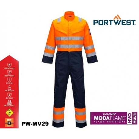 Warnschutz Overall MODAFLAME™ RIS PORTWEST® marine/orange Zertifiziert nach GO / RT