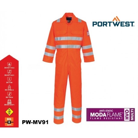 MODAFLAME™ RIS OVERALL PORTWEST® orange Ultimativer Schutz in Multi-Risiko-Umgebung