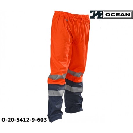 Warnschutz Regenhose leicht - PU Comfort Stretch Ocean Bundhose 20-5412-9 orange / marine