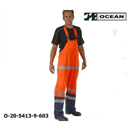 Warnschutz Regenlatzhose leicht PU Comfort Stretch Ocean Latzhose 20-5413-9 orange/marine