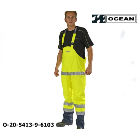Warnschutz Regenlatzhose leicht PU Comfort Stretch Ocean Latzhose 20-5413-9 gelb/marine
