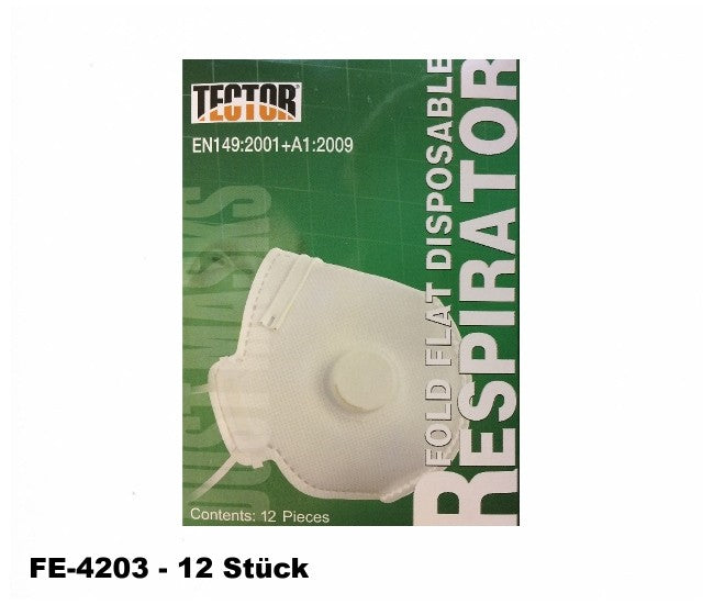 Feinstaub-Faltmaske FFP2 TECTOR 12 Stück  mit Ausatmungsventil  Norm: EN 149:2001 + A1:2009