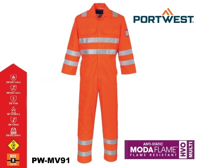 Flammhemmender Multinorm Warnschutz Overall MODAFLAME™ RIS PORTWEST® orange