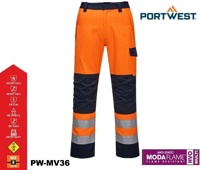 Flammhemmende Multinorm Warnschutz Bund-Hose MODAFLAME™ RIS PORTWEST® marine/orange Zertifiziert nach GO / RT