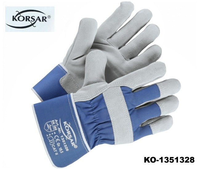 Schutzhandschuhe Leder 120 Paar KORSAR Trucker grau blau Rindskernspaltleder