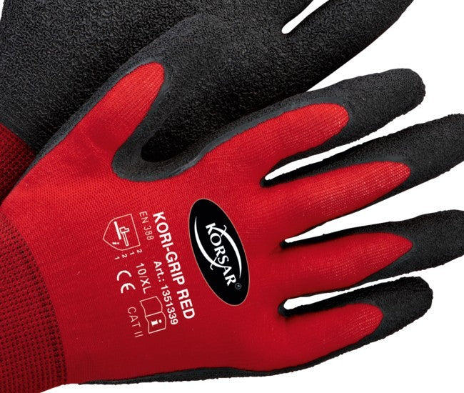 Arbeitshandschuhe Korsar® Kori Grip rot-schwarz 12 Paar