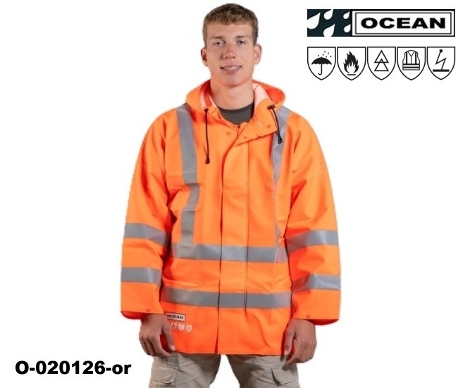 Warnschutz Regenjacke Ocean Coulomb Premium orange - Multinorm mit Störlichtbogenschutz 020126