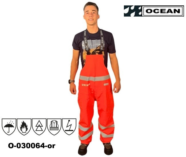 Warnschutz Regen-Latzhose Ocean Coulomb Premium - orange Multinorm mit Störlichtbogenschutz