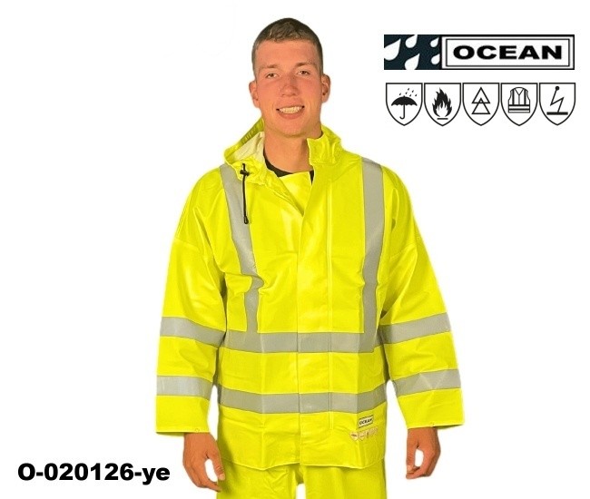 Warnschutz Regenjacke Ocean Coulomb Premium gelb - Multinorm mit Störlichtbogenschutz
