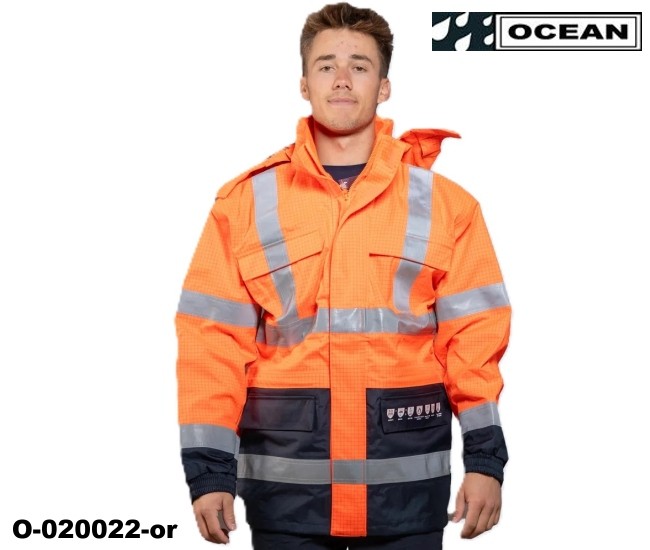 Multinorm Protect Warnschutz Parka Jacke Ocean orange marine