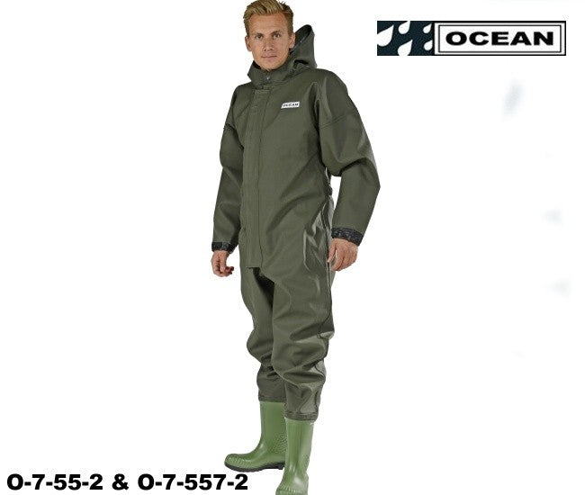 Ganzkörper Schutzanzug Heavy Duty olive angeschweißte Stiefel! 060046