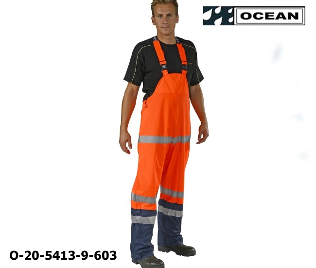 Warnschutz Regenlatzhose leicht  PU Comfort Ocean Latzhose 20-5413-9 orange/marine 030013