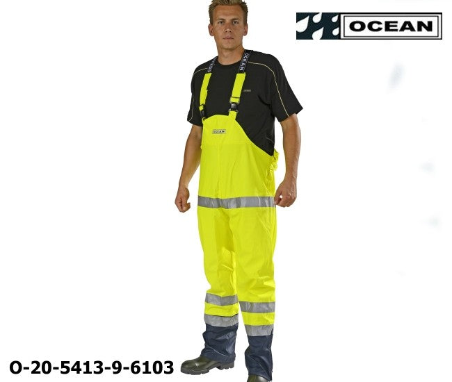 Warnschutz Regenlatzhose leicht  PU Comfort Ocean Latzhose 20-5413-9 gelb/marine 030013