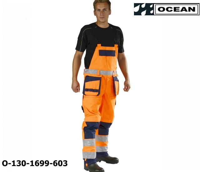 Warnschutz Latzhose orange-marine Ocean Medusa atmungsaktive Wetterschutzhose 030044