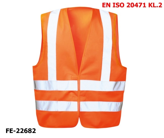 Warnweste orange aus Polyester mit Klettverschluss EN ISO 20471 Klasse 2